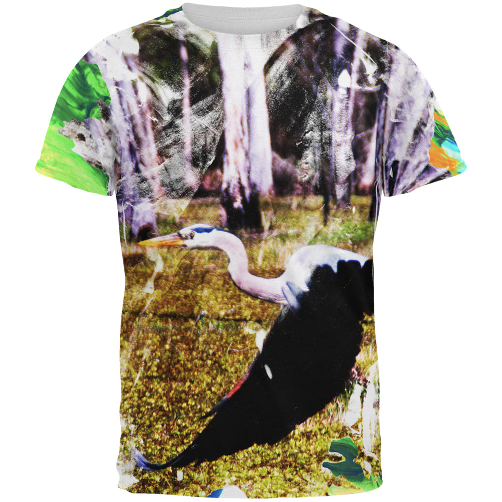 Great Blue Heron Abstract Paint All Over Mens T Shirt Men's T-Shirts Old Glory 2XL Multi