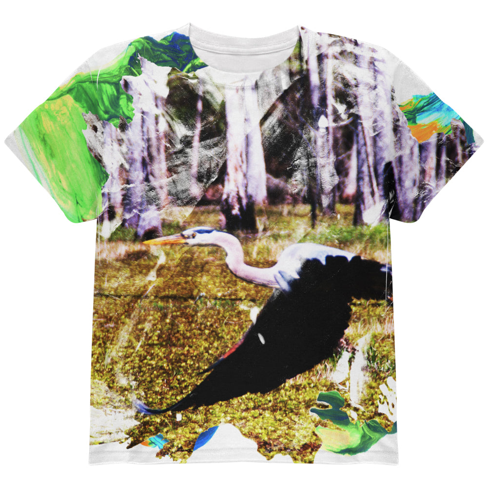 Great Blue Heron Abstract Paint All Over Youth T Shirt Youth T-Shirts Old Glory YLG Multi