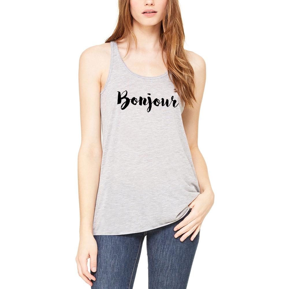 Script Cursive Bonjour Womens Flowy Racerback Tank Top Women's Tank Tops Old Glory 2XL Athletic Heather