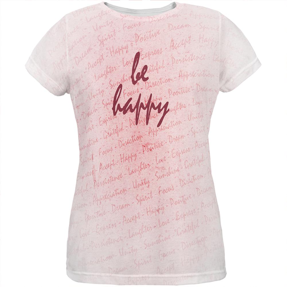 Inspirational Words Be Happy All Over Womens T Shirt Women's T-Shirts Old Glory 2XL Multi