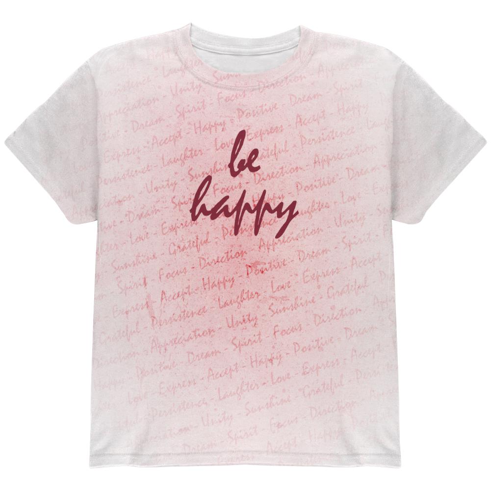 Inspirational Words Be Happy All Over Youth T Shirt Youth T-Shirts Old Glory LG Multi