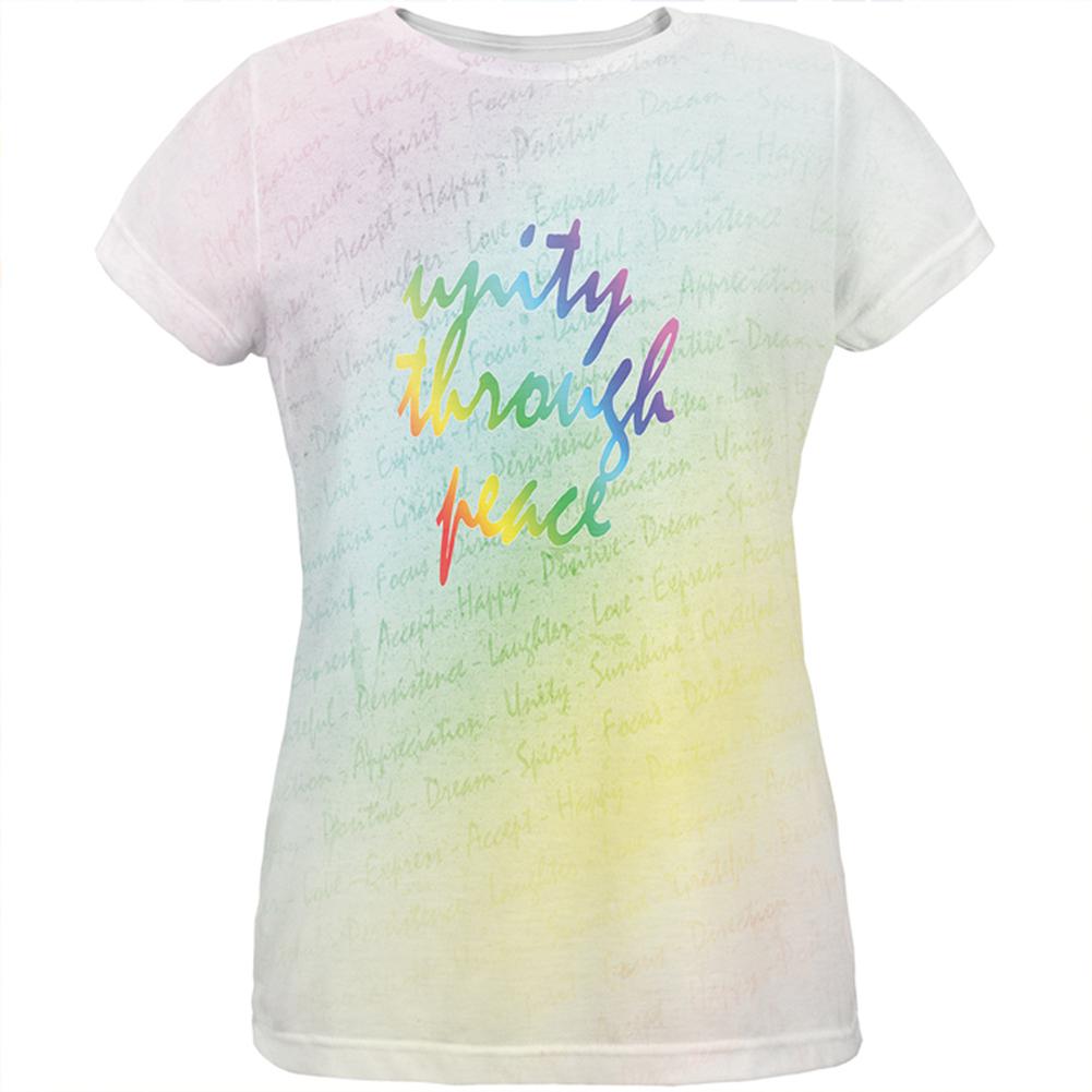 Inspirational Words Unity Through Peace All Over Womens T Shirt Women's T-Shirts Old Glory 2XL Multi