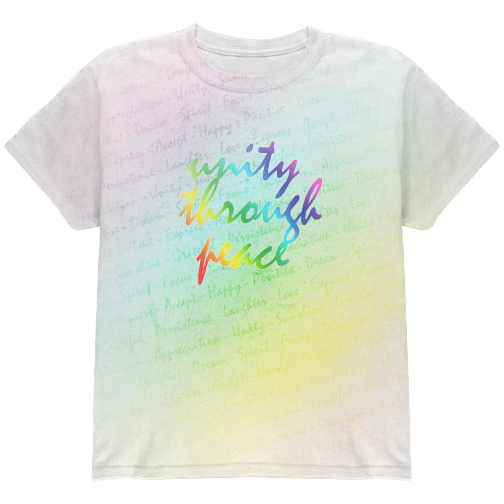 Inspirational Words Unity Through Peace All Over Youth T Shirt Youth T-Shirts Old Glory LG Multi