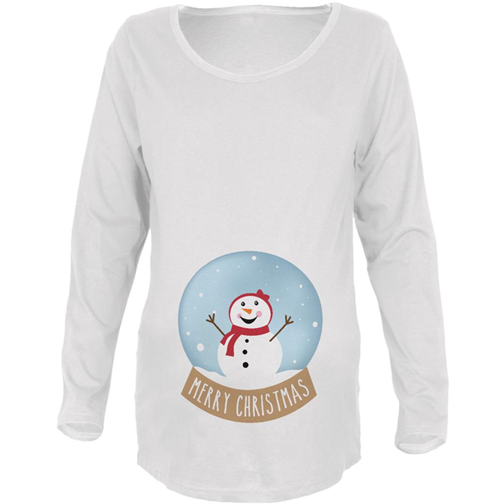Merry Christmas Snow Globe Snowwoman Maternity Soft Long Sleeve T Shirt Long Sleeve T-Shirts Old Glory 2XL White