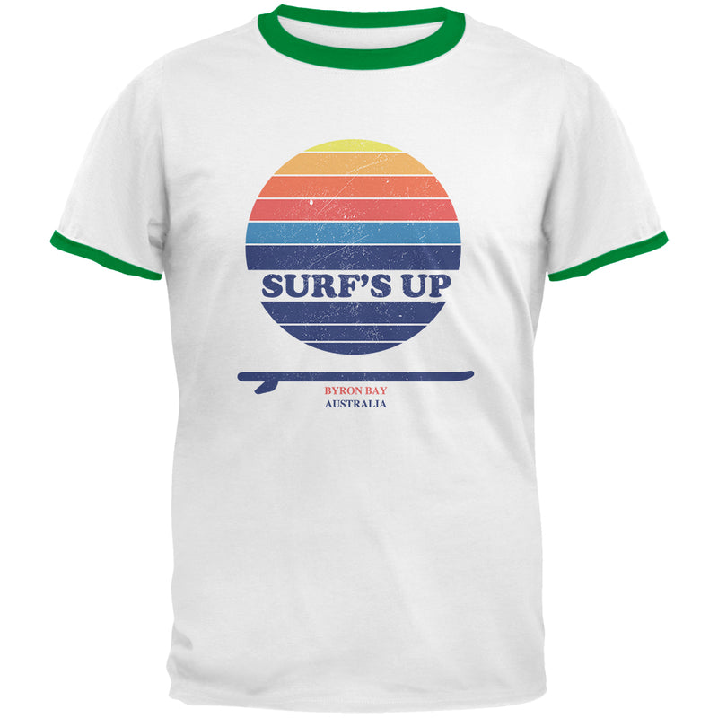 Surf's Up Byron Bay Australia Mens Ringer T Shirt Men's T-Shirts Old Glory 2XL White-Kelly