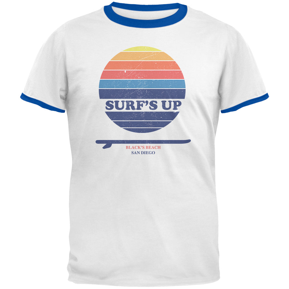 Surf's Up San Diego Beach Mens Ringer T Shirt Men's T-Shirts Old Glory 2XL White-Royal