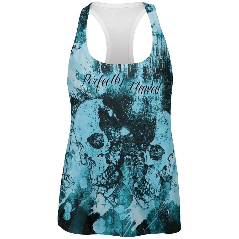 Perfectly Flawed Blue Dreaming Skulls All Over Womens Work Out Tank Top Women's Tank Tops Old Glory 2XL Multi
