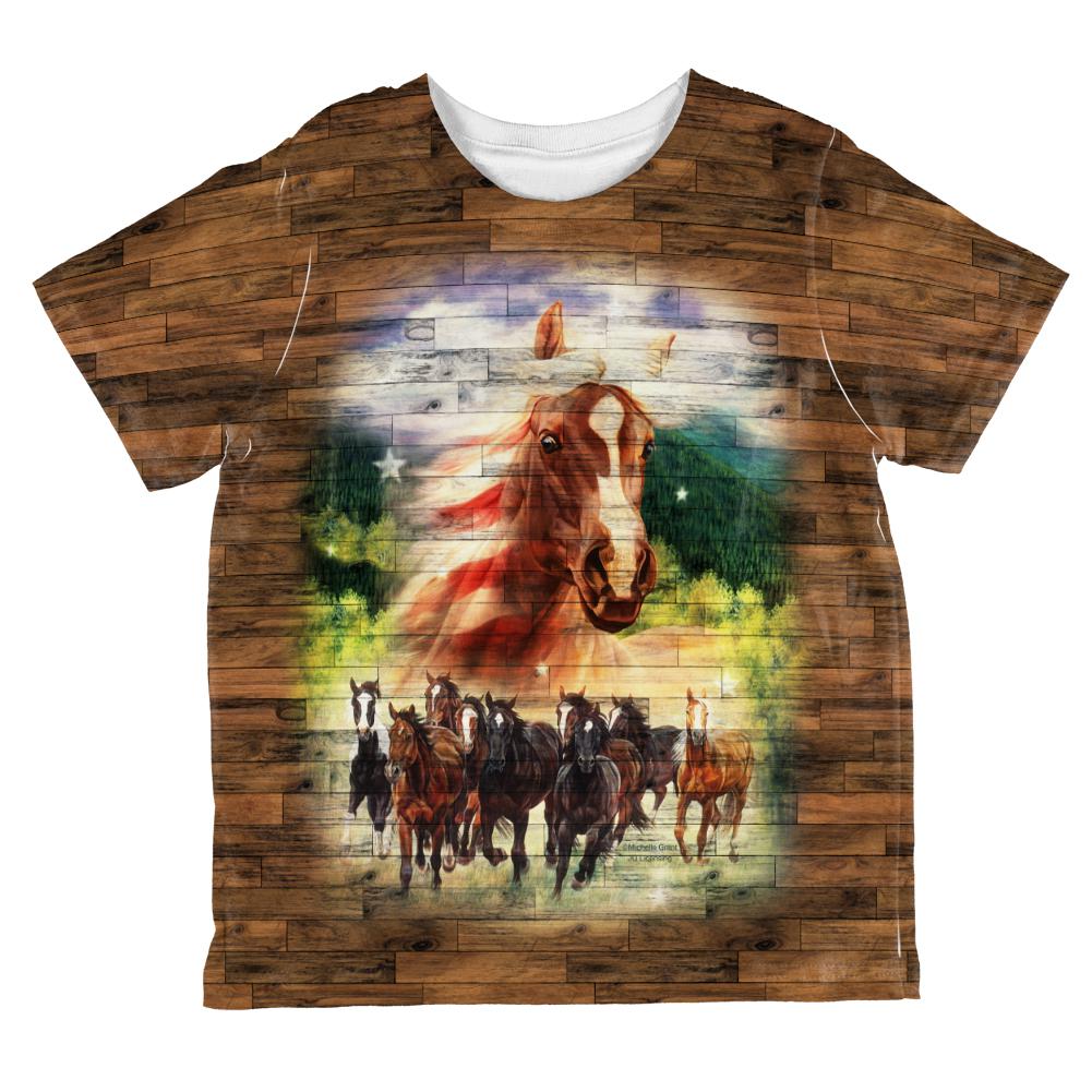 4th of July American Flag Wild Horse Mustang Patriot All Over Toddler T Shirt Toddler T-Shirts Old Glory 2T Multi