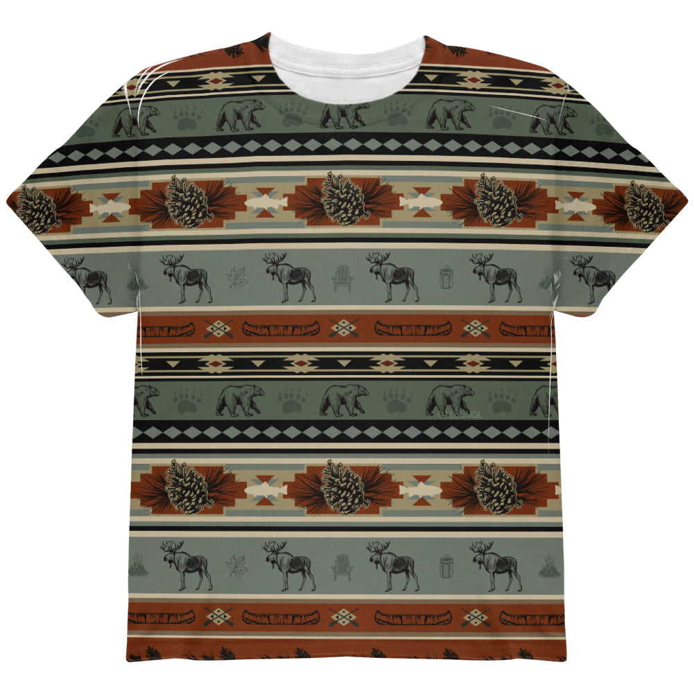 Adirondack Bear Moose Pattern All Over Youth T Shirt Youth T-Shirts global YLG Multi