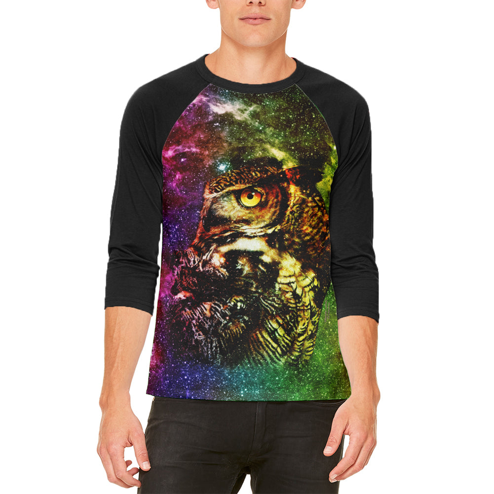Zen Galaxy Owl Of Wisdom Mens Raglan T Shirt Men's Raglans Old Glory 2XL White-Black