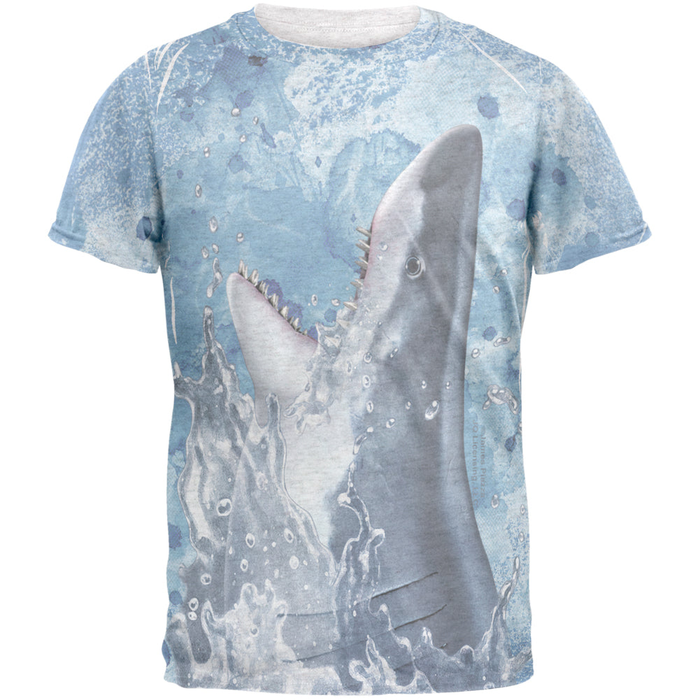 Hungry Great White Shark Breaching Mens T Shirt Men's T-Shirts Old Glory 2XL Heather White