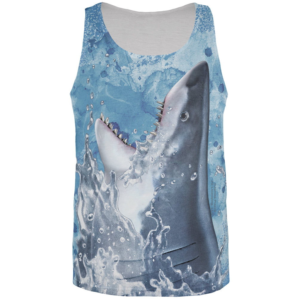 Hungry Great White Shark Breaching All Over Mens Tank Top Men's Tank Tops Old Glory 2XL White