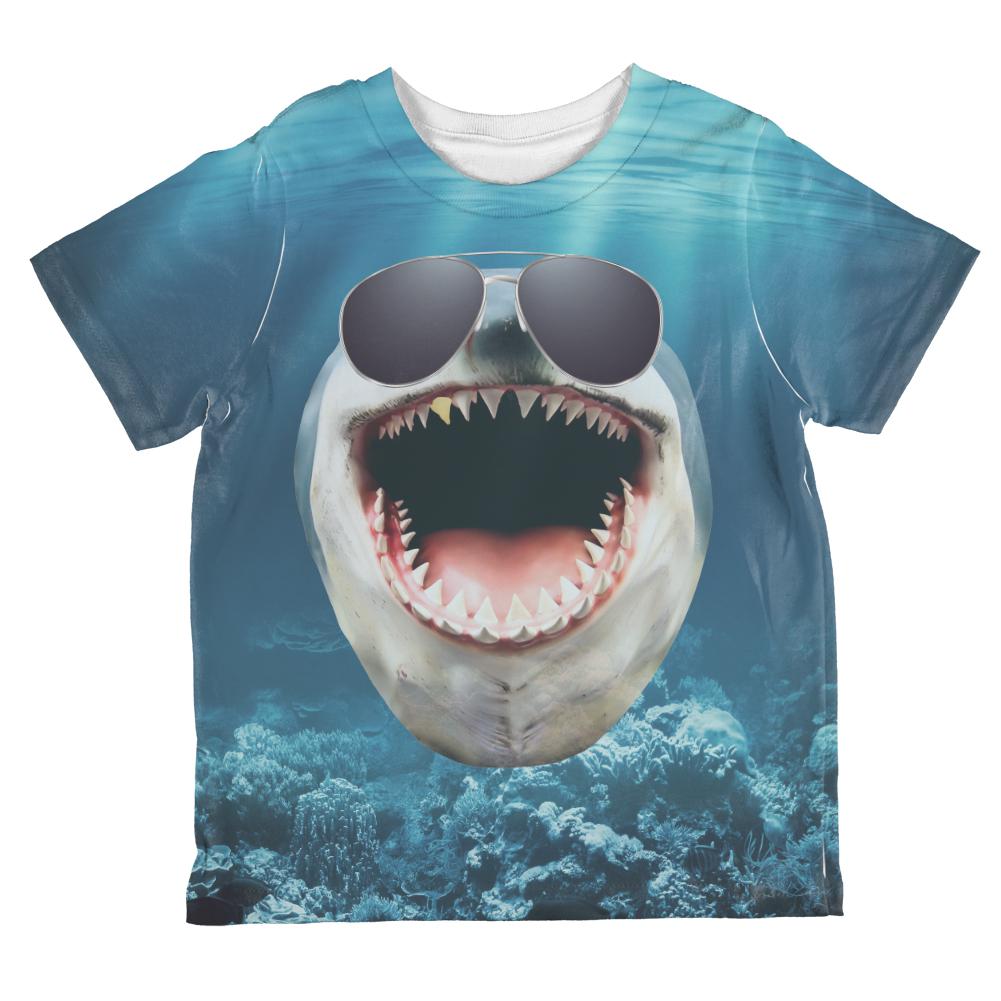 Goofy Great White Shark With Sunglasses All Over Toddler T Shirt Toddler T-Shirts Old Glory 2T Multi