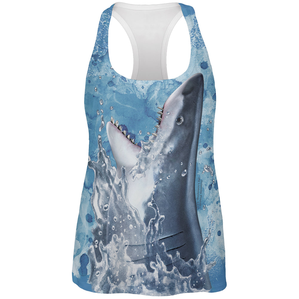 Hungry Great White Shark Breaching All Over Womens Work Out Tank Top Women's Tank Tops Old Glory 2XL Multi