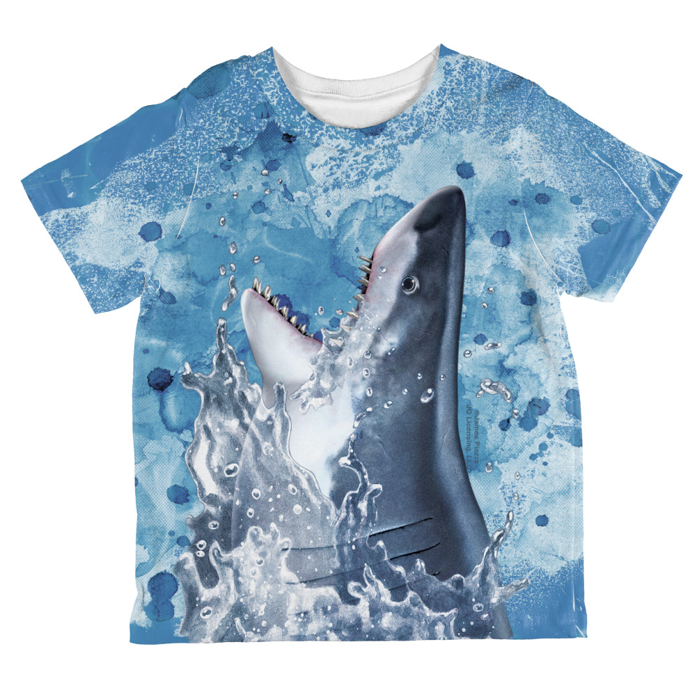 Hungry Great White Shark Breaching All Over Toddler T Shirt Toddler T-Shirts Old Glory 2T Multi