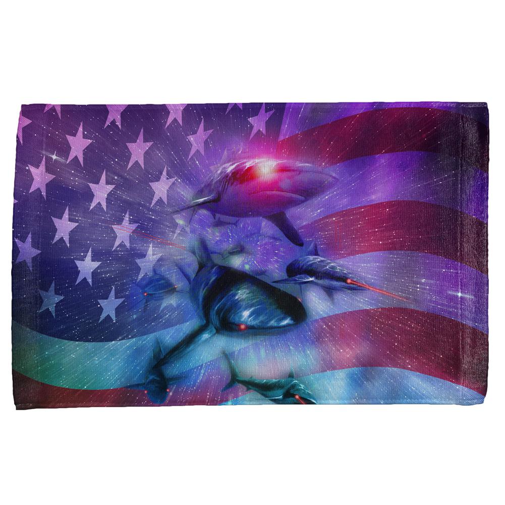 July 4th Patriotic American Galaxy Laser Sharks All Over Hand Towel Hand Towel Old Glory OS Multi