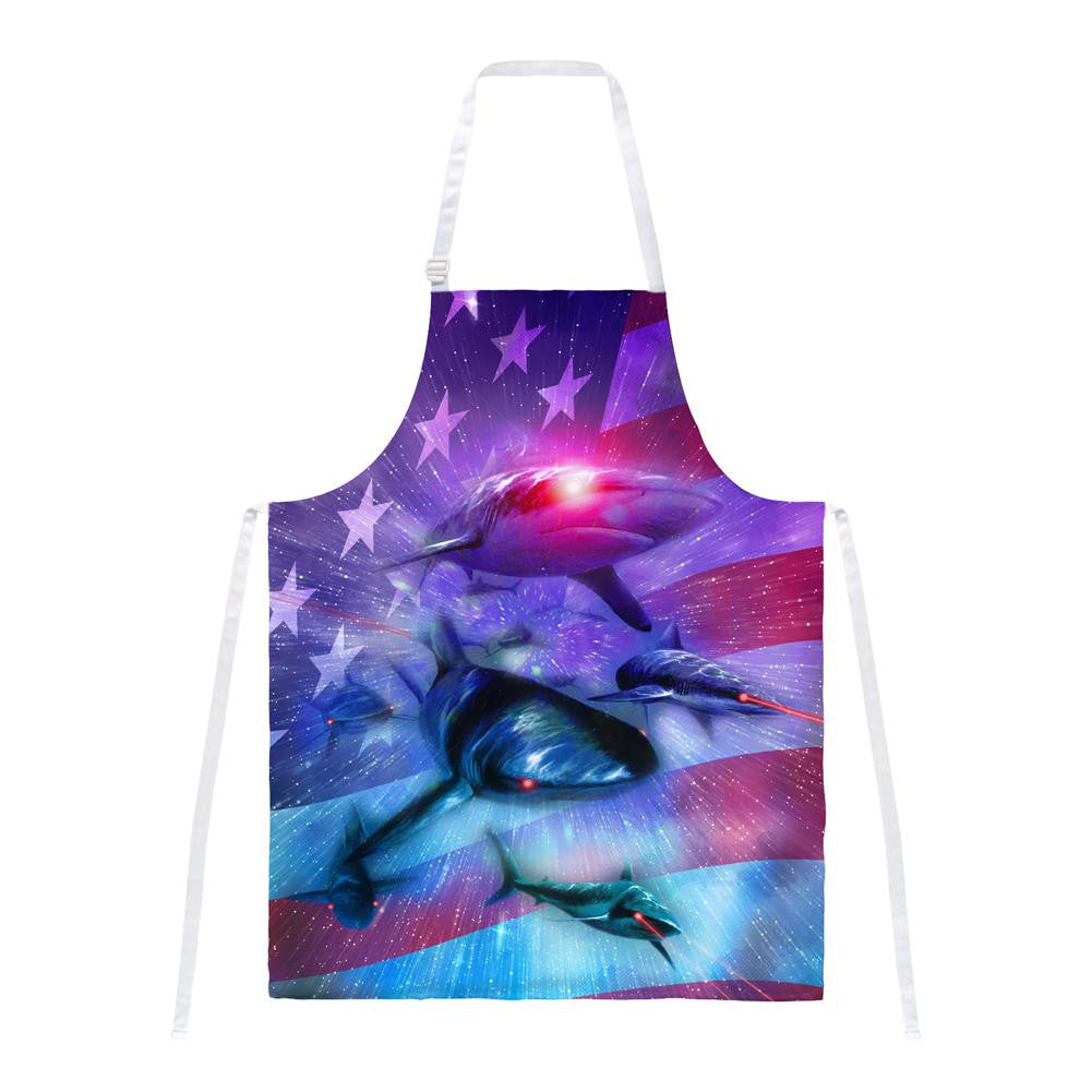 July 4th Patriotic American Galaxy Laser Sharks All Over Apron Aprons Old Glory OS Multi