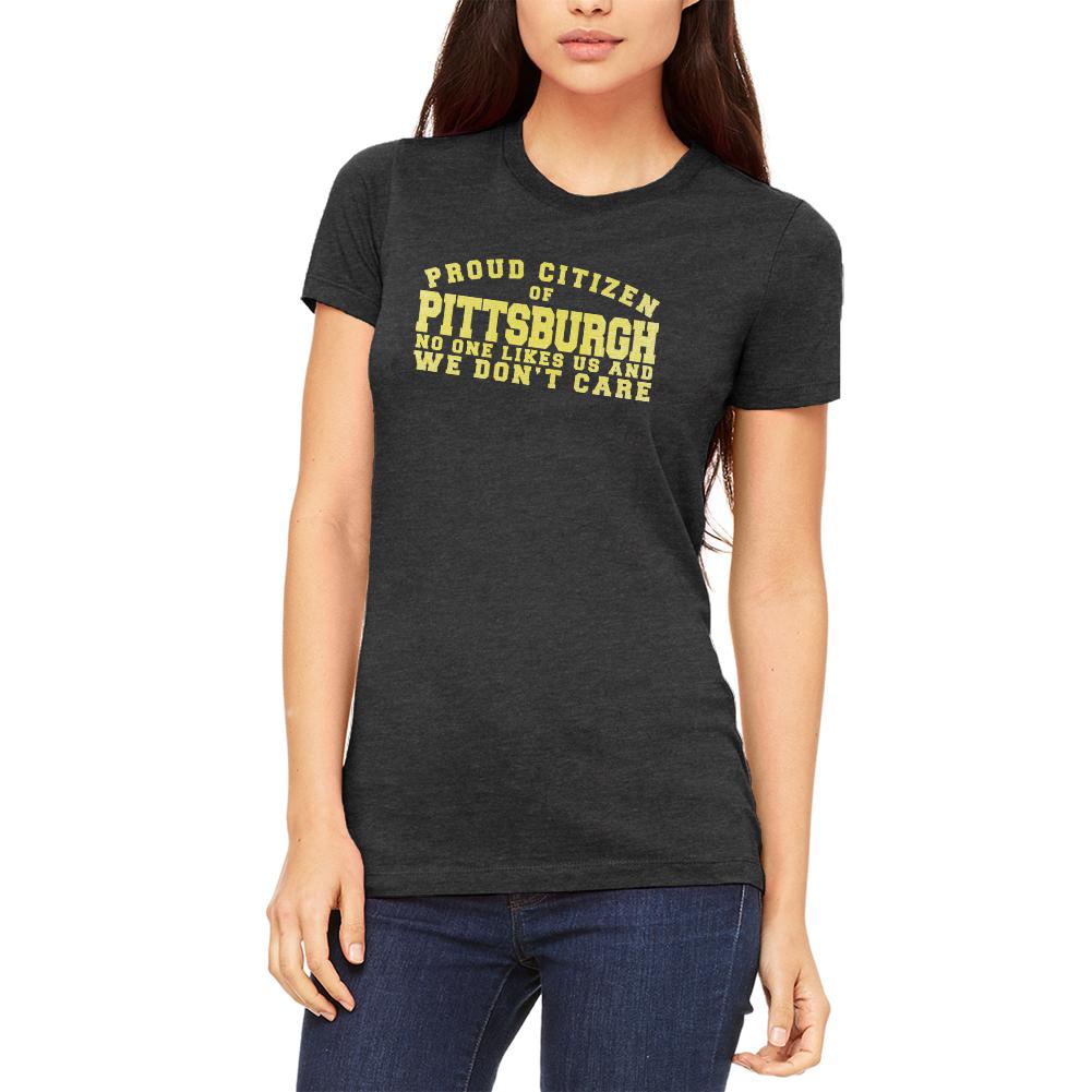 Proud No One Likes Pittsburg Juniors Soft T Shirt Juniors T-Shirts Old Glory 2XL Heather Black