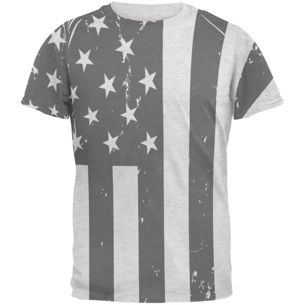 July 4th Black And White American Flag Mens T Shirt Men's T-Shirts Old Glory 2XL Heather White