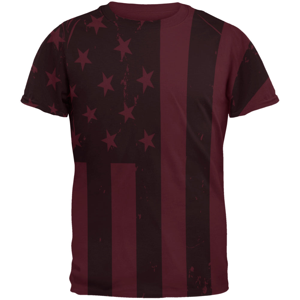 July 4th Black And White American Flag Mens T Shirt Men's T-Shirts Old Glory SM Maroon