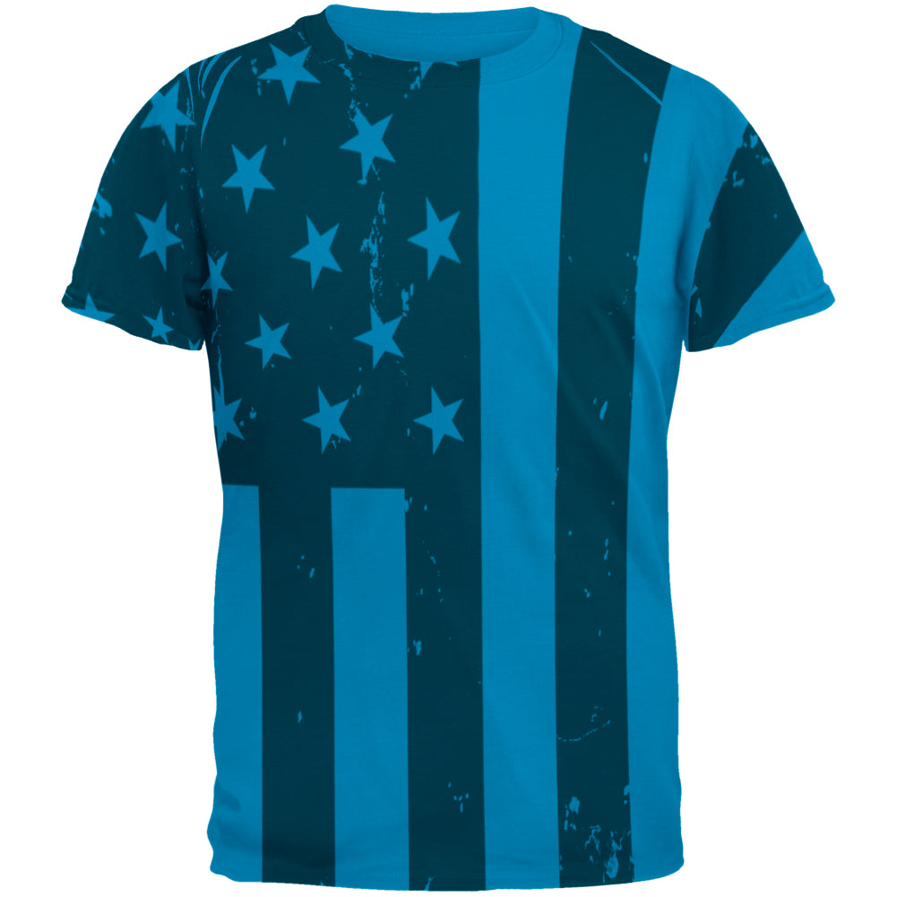 July 4th Black And White American Flag Mens T Shirt Men's T-Shirts Old Glory LG Sapphire