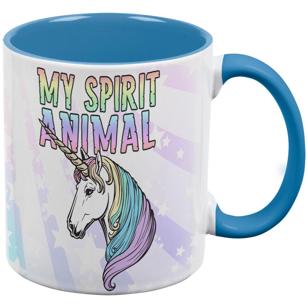 My Spirit Animal Unicorn Pastel Rainbow Aqua Handle Coffee Mug Coffee Mugs Old Glory OS White/Light Blue