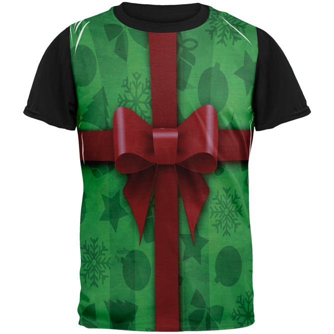 Green Christmas Present Costume All Over Mens Black Back T Shirt Men's T-Shirts Old Glory SM Multi