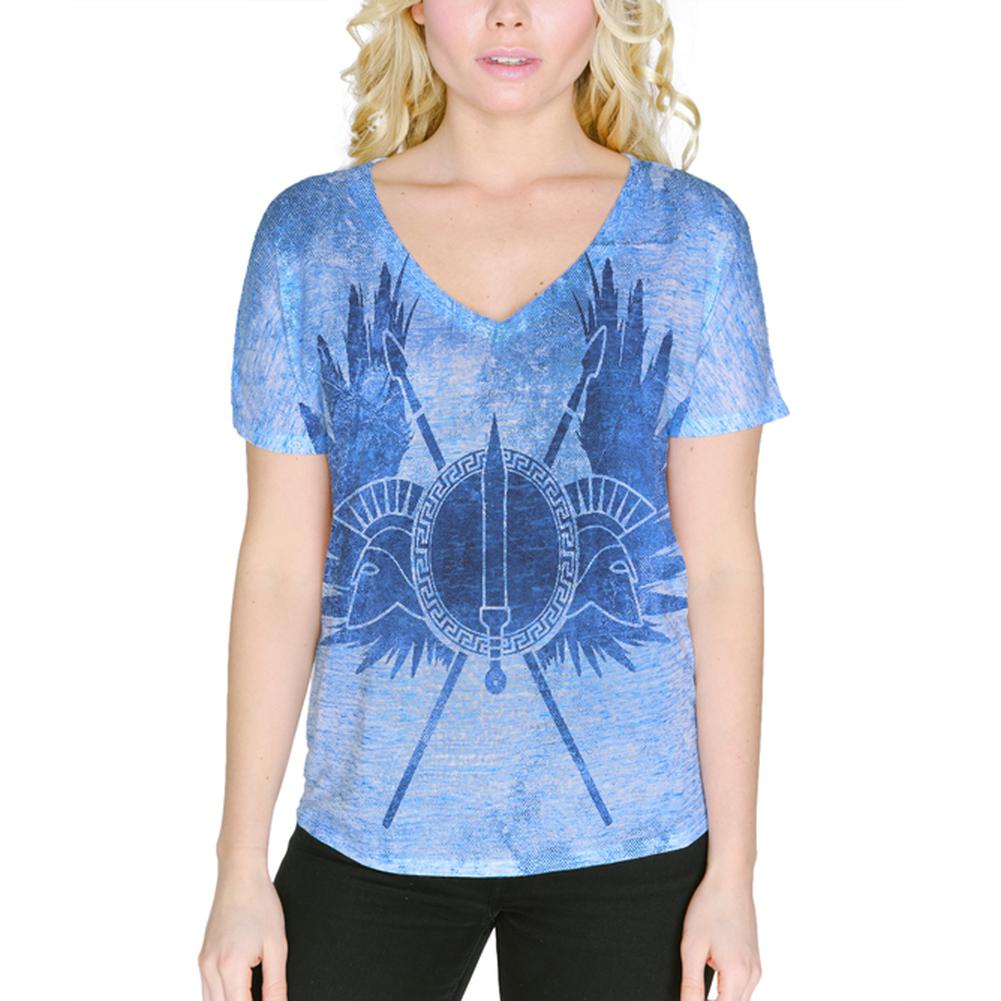 Greek Warrior Princess Women's Slouchy V-Neck T Shirt Women's T-Shirts Old Glory 2XL Blue Marble