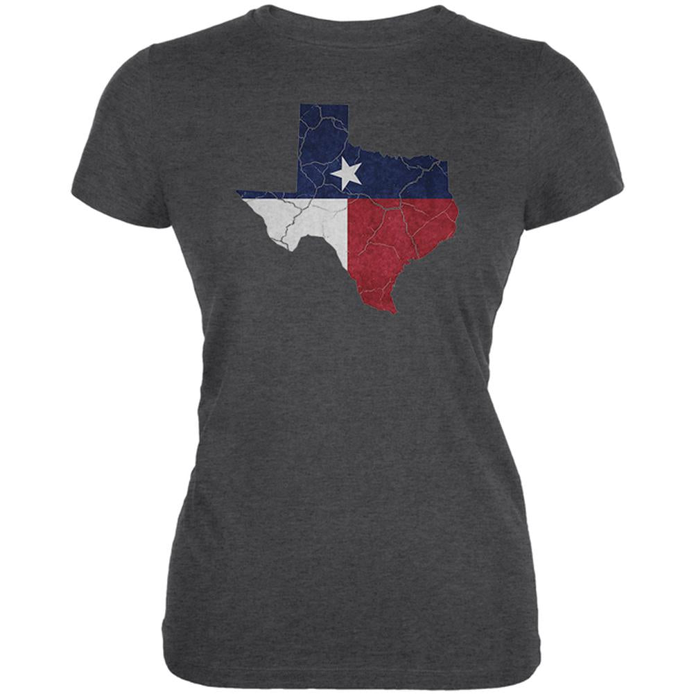 Texas State Flag Distressed Silhouette Juniors Soft T Shirt Juniors T-Shirts Old Glory 2XL Deep Heather