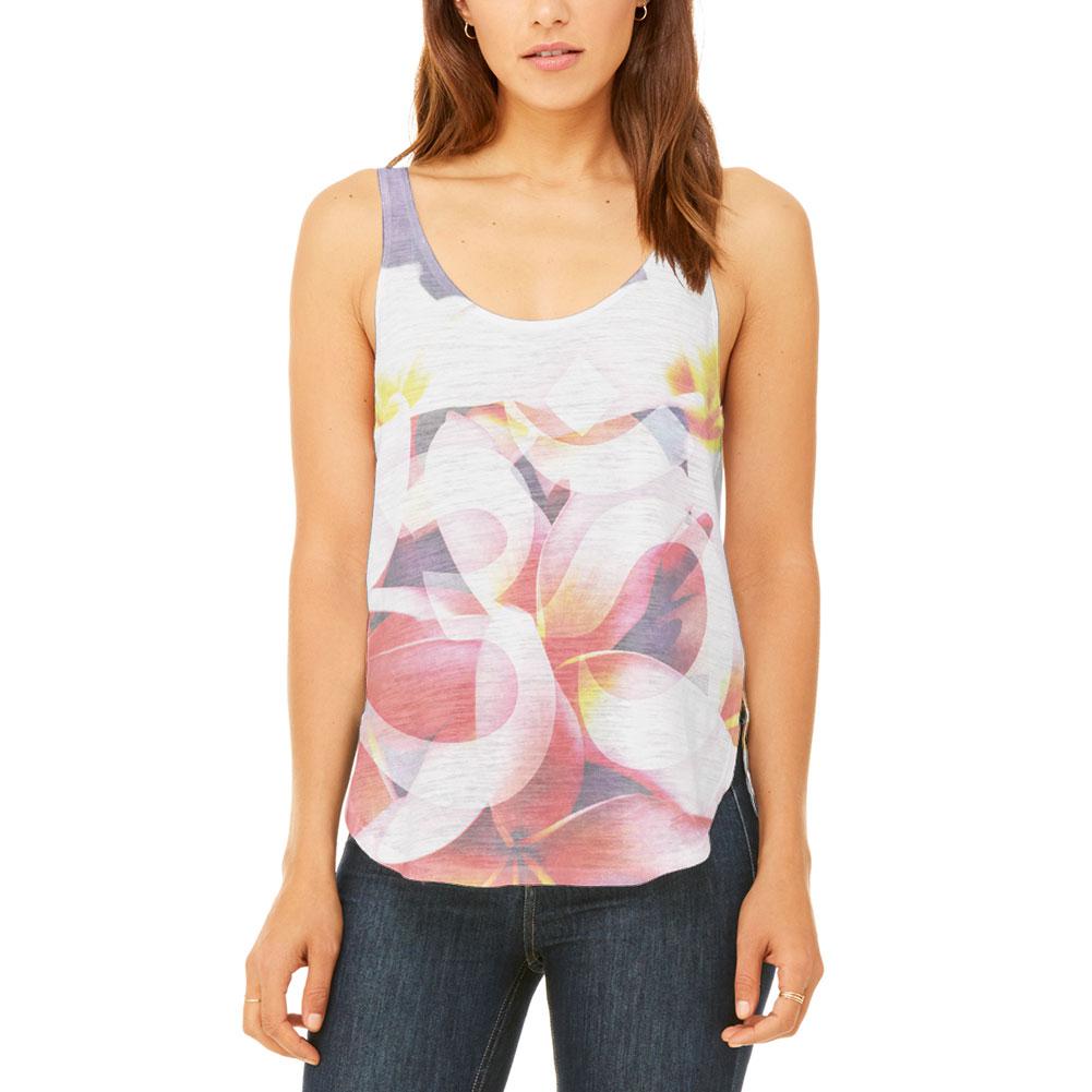 Om Frangipani Pagoda Temple Flower Juniors Flowy Side Slit Tank Top Juniors Tank Tops Old Glory 2XL Multi