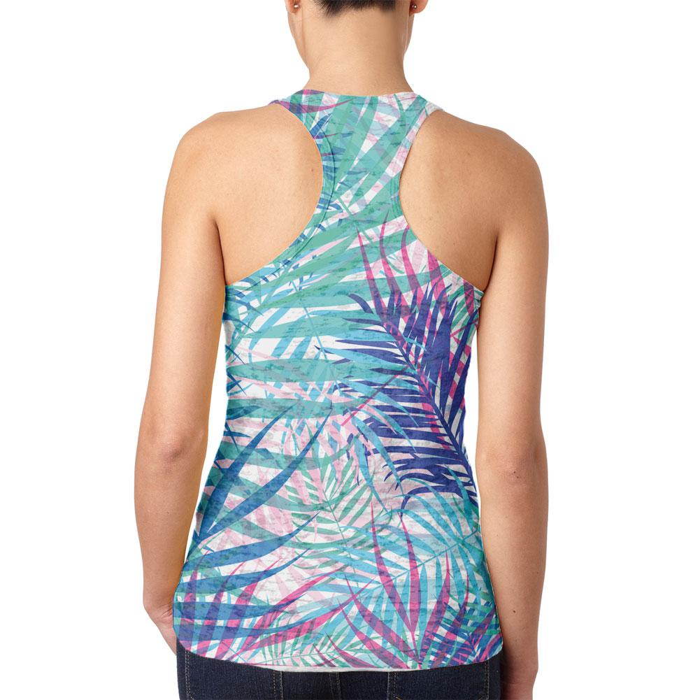 Palm Fronds Tropical White Juniors Burnout Racerback Tank Top Juniors T-Shirts Old Glory