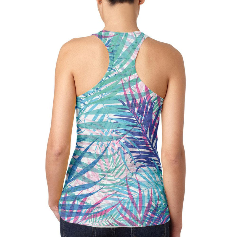 Palm Fronds Tropical White Juniors Burnout Racerback Tank Top Juniors T-Shirts Old Glory
