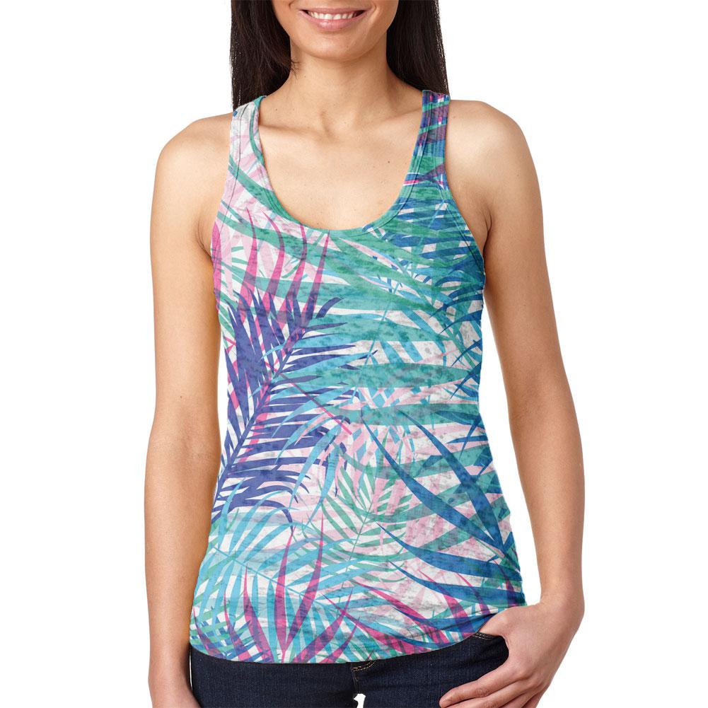 Palm Fronds Tropical White Juniors Burnout Racerback Tank Top Juniors T-Shirts Old Glory 2XL Multi