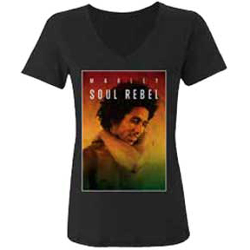 Bob Marley - Soul Rebel Juniors V-Neck T Shirt Juniors T-Shirts Bob Marley