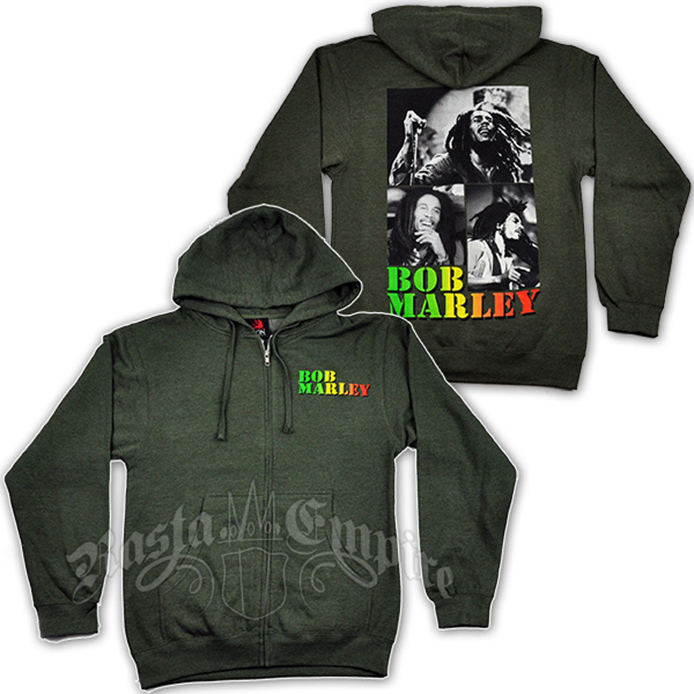 Bob Marley - Collage Mens Zip Hoodie Men's Hoodies Bob Marley LG Green