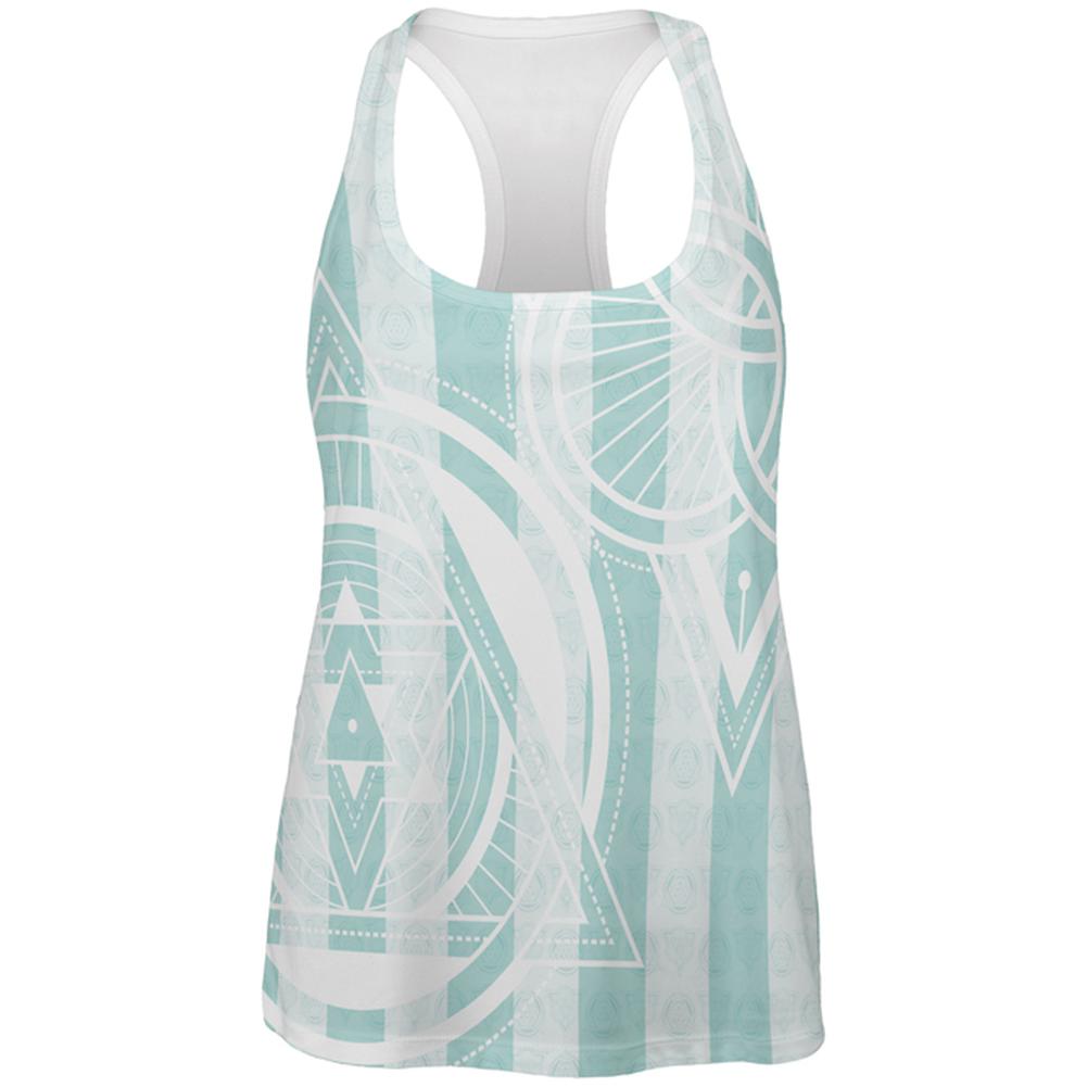 Summer Sacred Geometry Teal Stripes All Over Womens Work Out Tank Top Women's Tank Tops Old Glory 2XL Multi