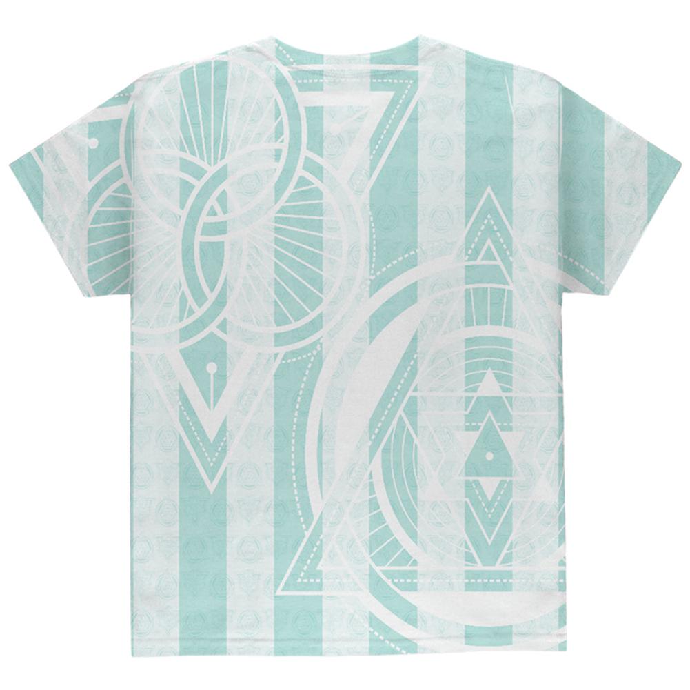 Summer Sacred Geometry Teal Stripes All Over Youth T Shirt Youth T-Shirts Old Glory