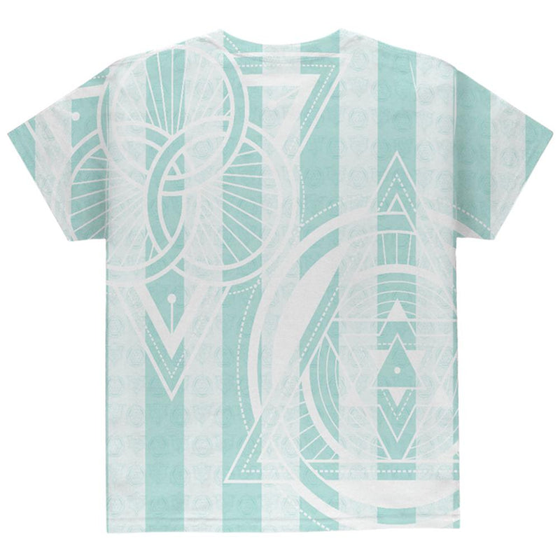 Summer Sacred Geometry Teal Stripes All Over Youth T Shirt Youth T-Shirts Old Glory