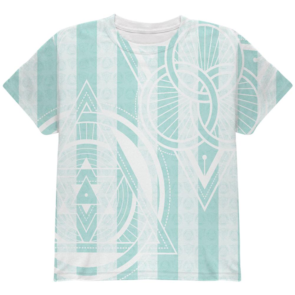 Summer Sacred Geometry Teal Stripes All Over Youth T Shirt Youth T-Shirts Old Glory LG Multi
