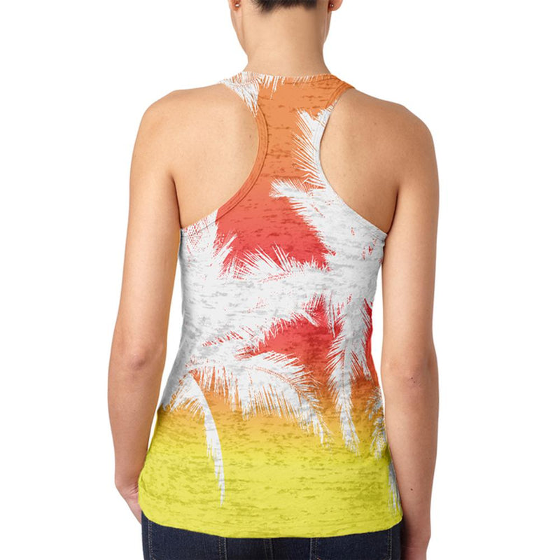 Summer Sunset Palm Tree Ombre Juniors Burnout Racerback Tank Top Juniors Tank Tops Old Glory