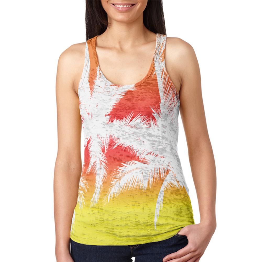 Summer Sunset Palm Tree Ombre Juniors Burnout Racerback Tank Top Juniors Tank Tops Old Glory 2XL Multi