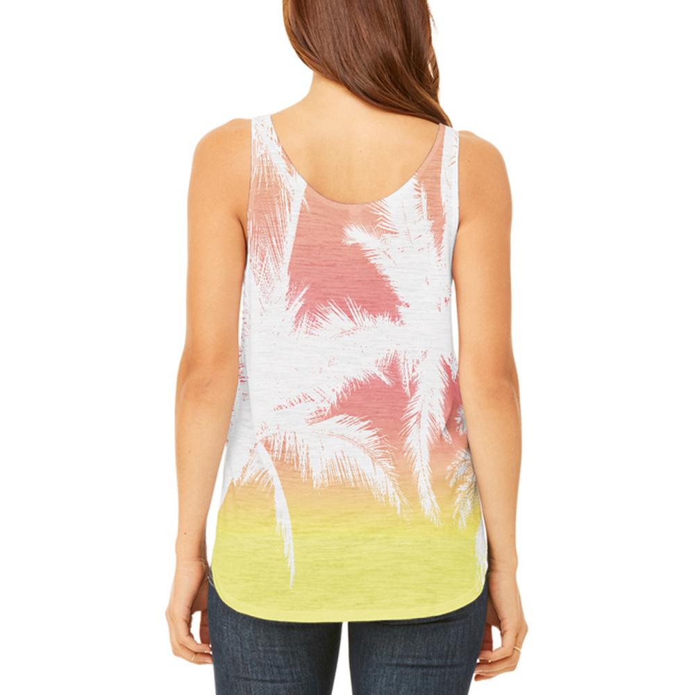 Summer Sunset Palm Tree Ombre Juniors Flowy Side Slit Tank Top Juniors Tank Tops Old Glory