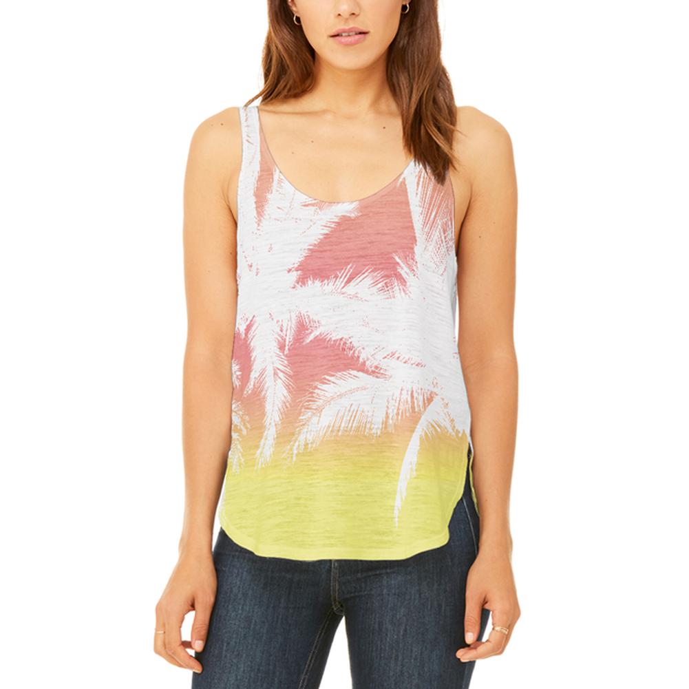 Summer Sunset Palm Tree Ombre Juniors Flowy Side Slit Tank Top Juniors Tank Tops Old Glory 2XL Multi