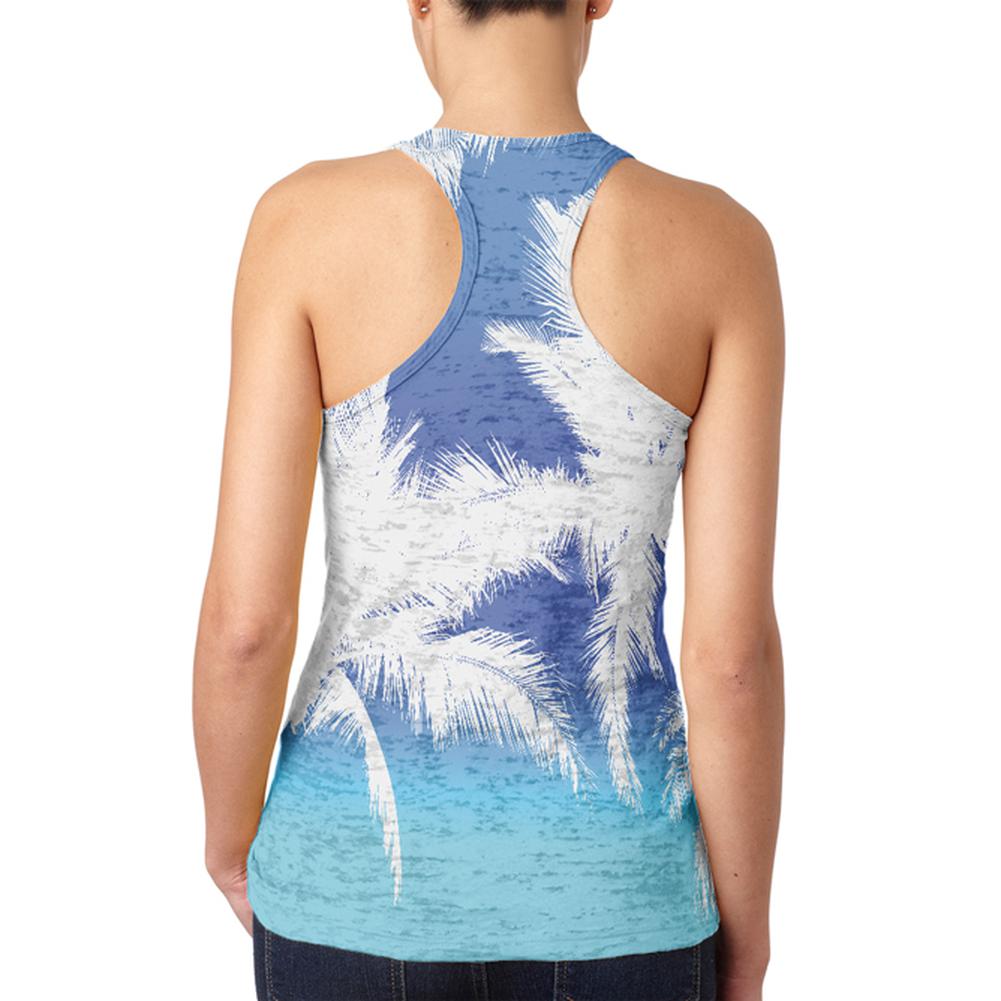 Summer Tropical Paradise Palm Tree Ombre Juniors Burnout Racerback Tank Top Juniors Tank Tops Old Glory