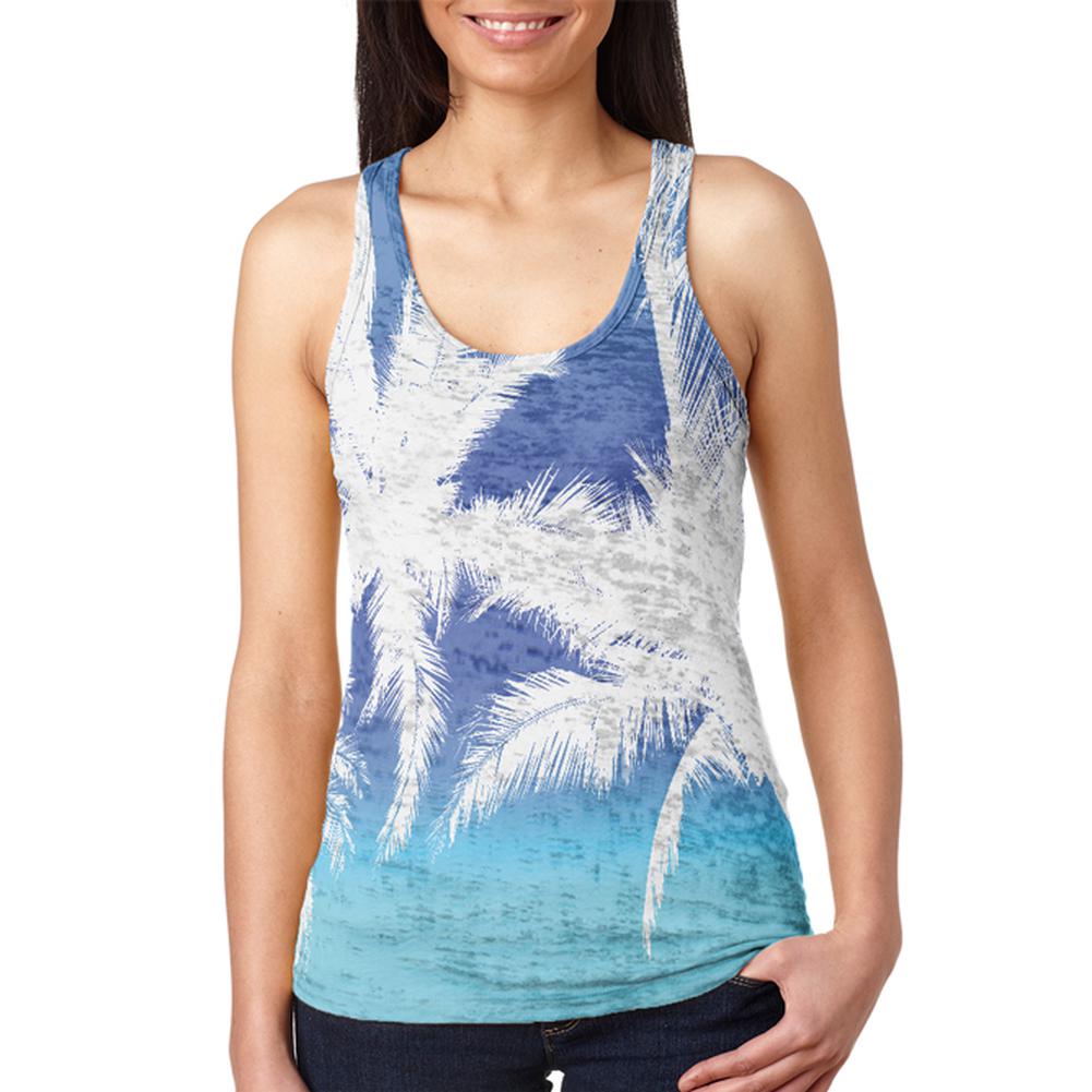 Summer Tropical Paradise Palm Tree Ombre Juniors Burnout Racerback Tank Top Juniors Tank Tops Old Glory 2XL Multi