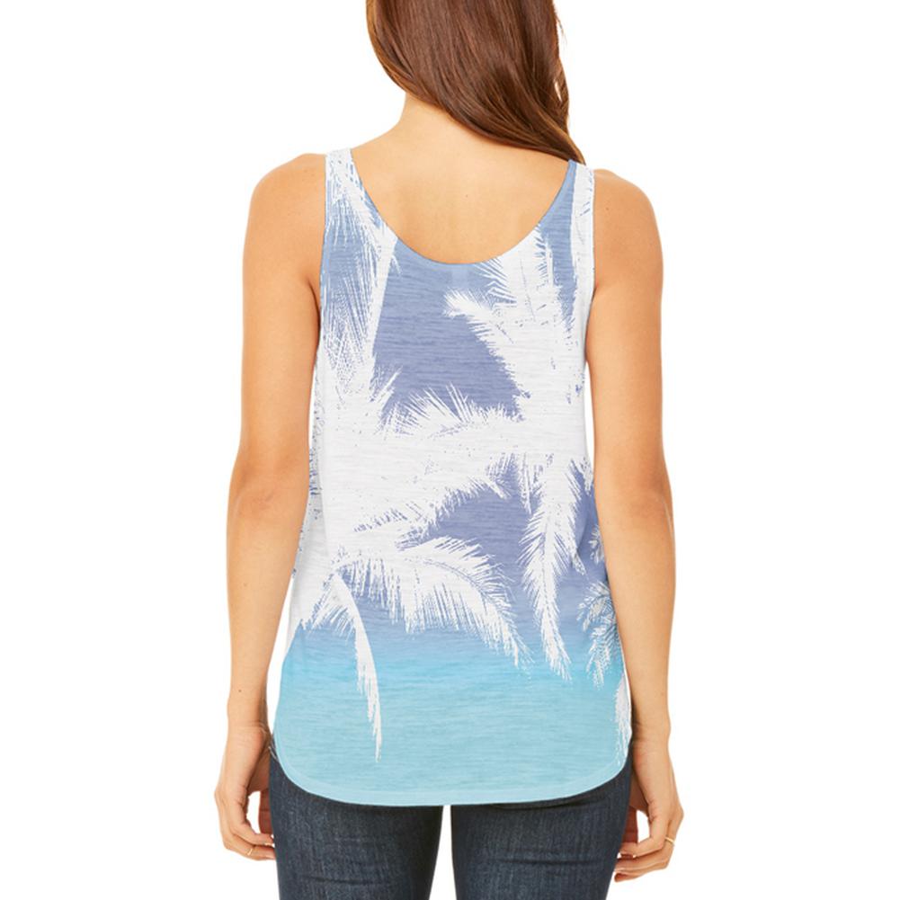 Summer Tropical Paradise Palm Tree Ombre Juniors Flowy Side Slit Tank Top Juniors Tank Tops Old Glory