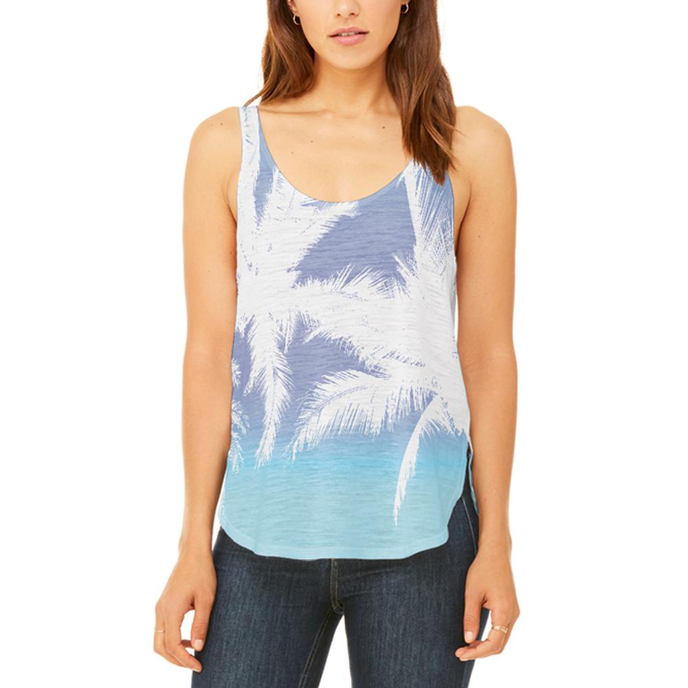 Summer Tropical Paradise Palm Tree Ombre Juniors Flowy Side Slit Tank Top Juniors Tank Tops Old Glory 2XL Multi
