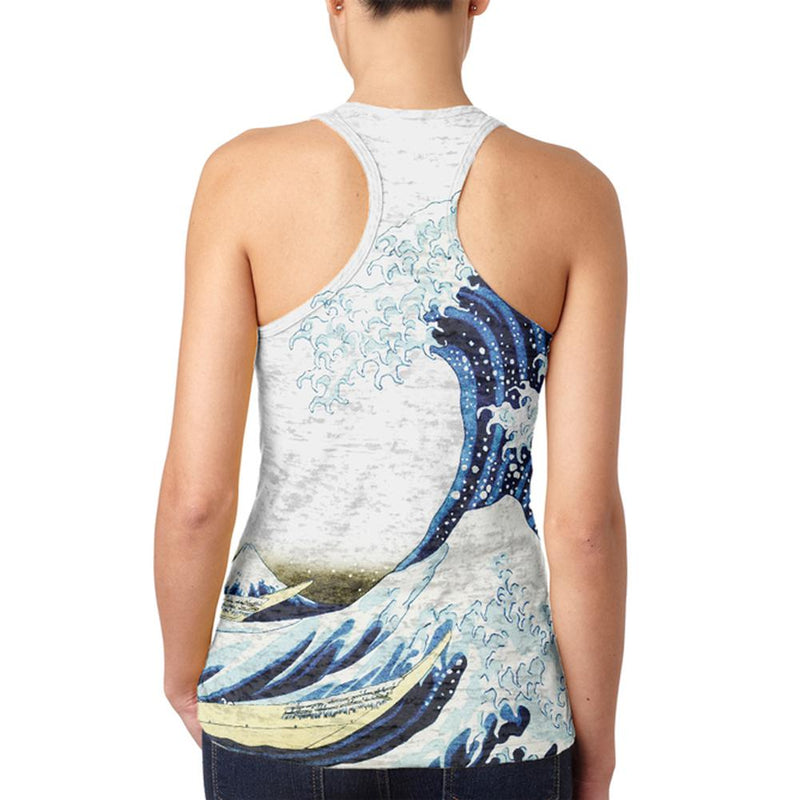 Great Wave Tsunami Japanese Painting Vintage Juniors Burnout Racerback Tank Top Juniors Tank Tops Old Glory