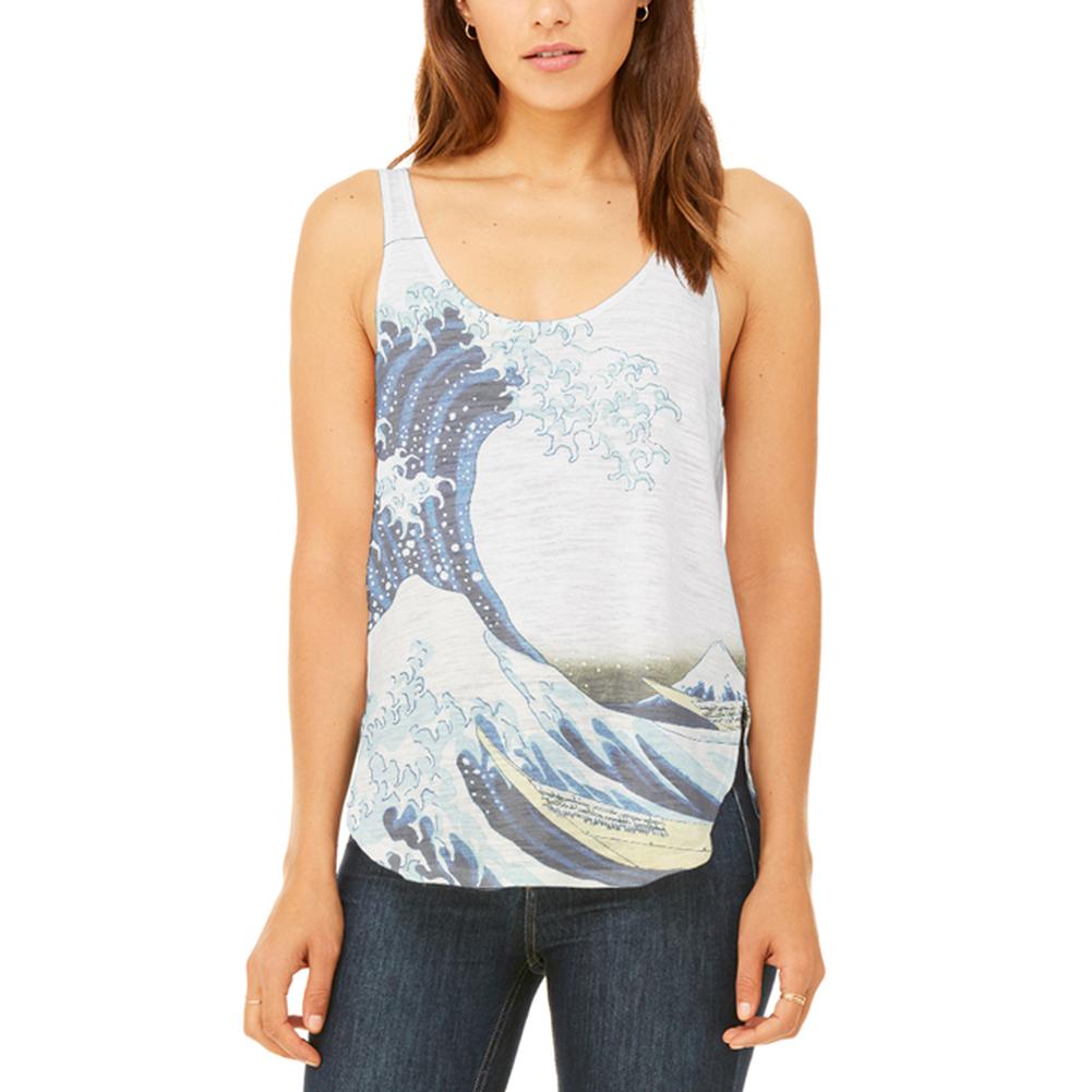 Great Wave Tsunami Japanese Painting Vintage Juniors Flowy Side Slit Tank Top Juniors Tank Tops Old Glory 2XL Multi
