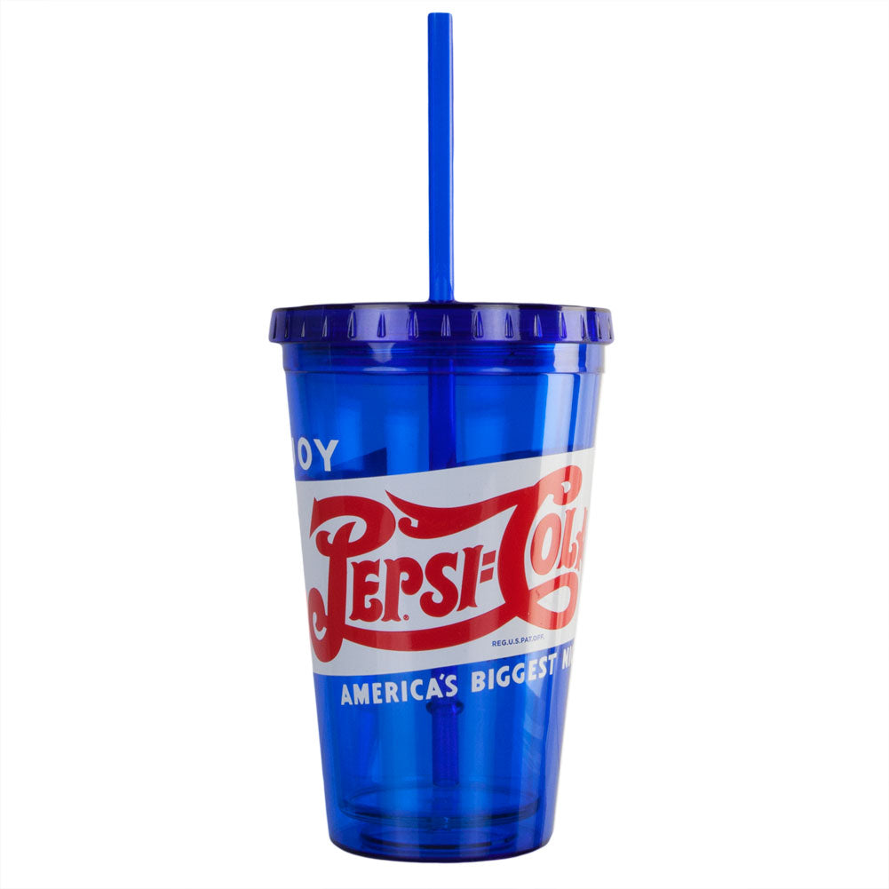 Pepsi - 1940s Enjoy Pepsi-Cola 16 Oz Tumbler With Straw Tumblers Pepsi